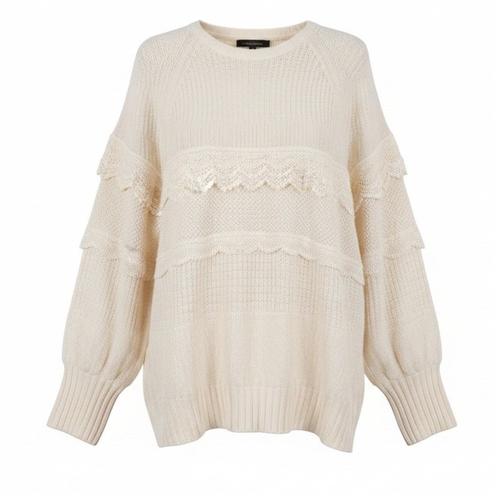 Express Romantic Girly Neutral Oversized Lace Trim Wool Alpaca Blend Sweater XL